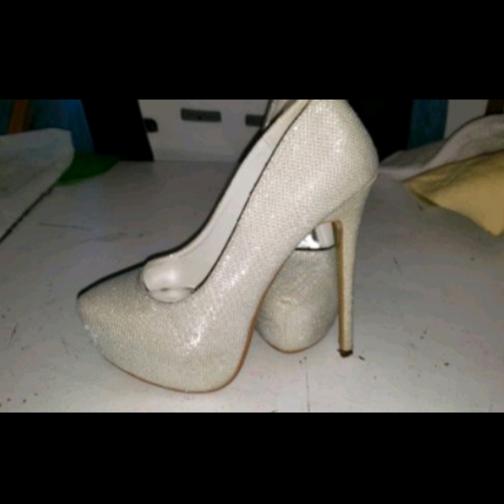 Lasonia White glitter heels